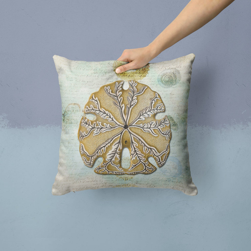 Beach Gold Sand Dollar #2 Decorative Throw Pillow 14x14 Indoor Outdoor Accent Cushion, Fabric Cover with Insert for Sofa, Bed, Porch & Living Room