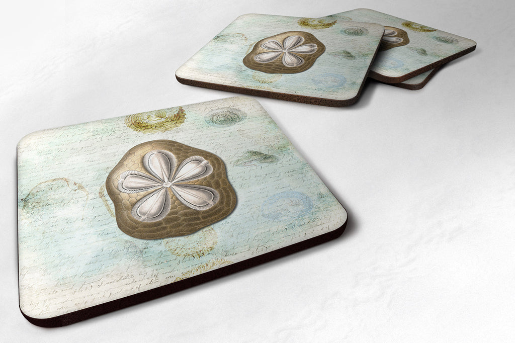 Beach Gold Sand Dollar #3 Foam Coasters Set of 4 Cup Coasters for Indoor Outdoor, Tabletop Protection, Anti Slip, Mouse pad Material
