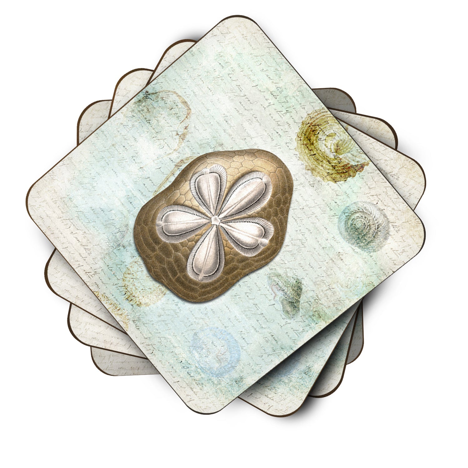 Beach Gold Sand Dollar #3 Foam Coasters Set of 4 Cup Coasters for Indoor Outdoor, Tabletop Protection, Anti Slip, Mouse pad Material
