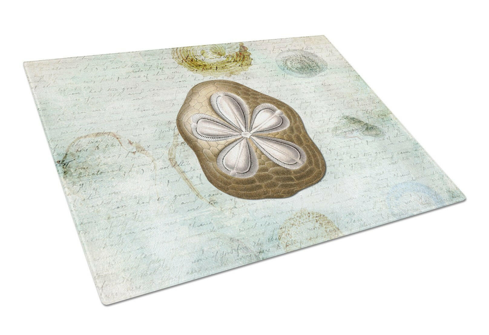 Beach Gold Sand Dollar #3 Cutting Board Tempered Glass Kitchen Cutting Surface, Heat Resistant Chopping, Non-Slip Feet, Food Prep & Serving