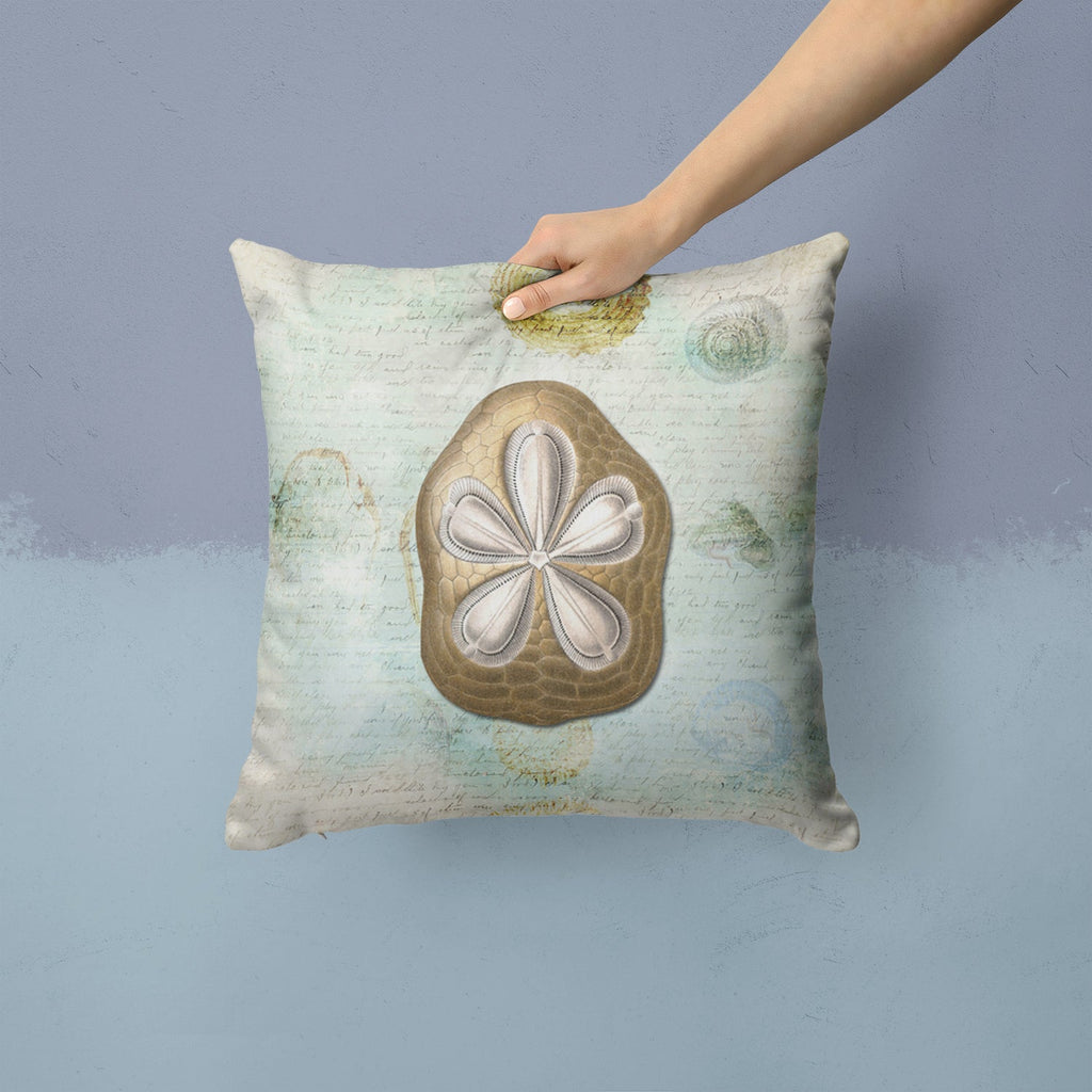 Beach Gold Sand Dollar #3 Decorative Throw Pillow 14x14 Indoor Outdoor Accent Cushion, Fabric Cover with Insert for Sofa, Bed, Porch & Living Room