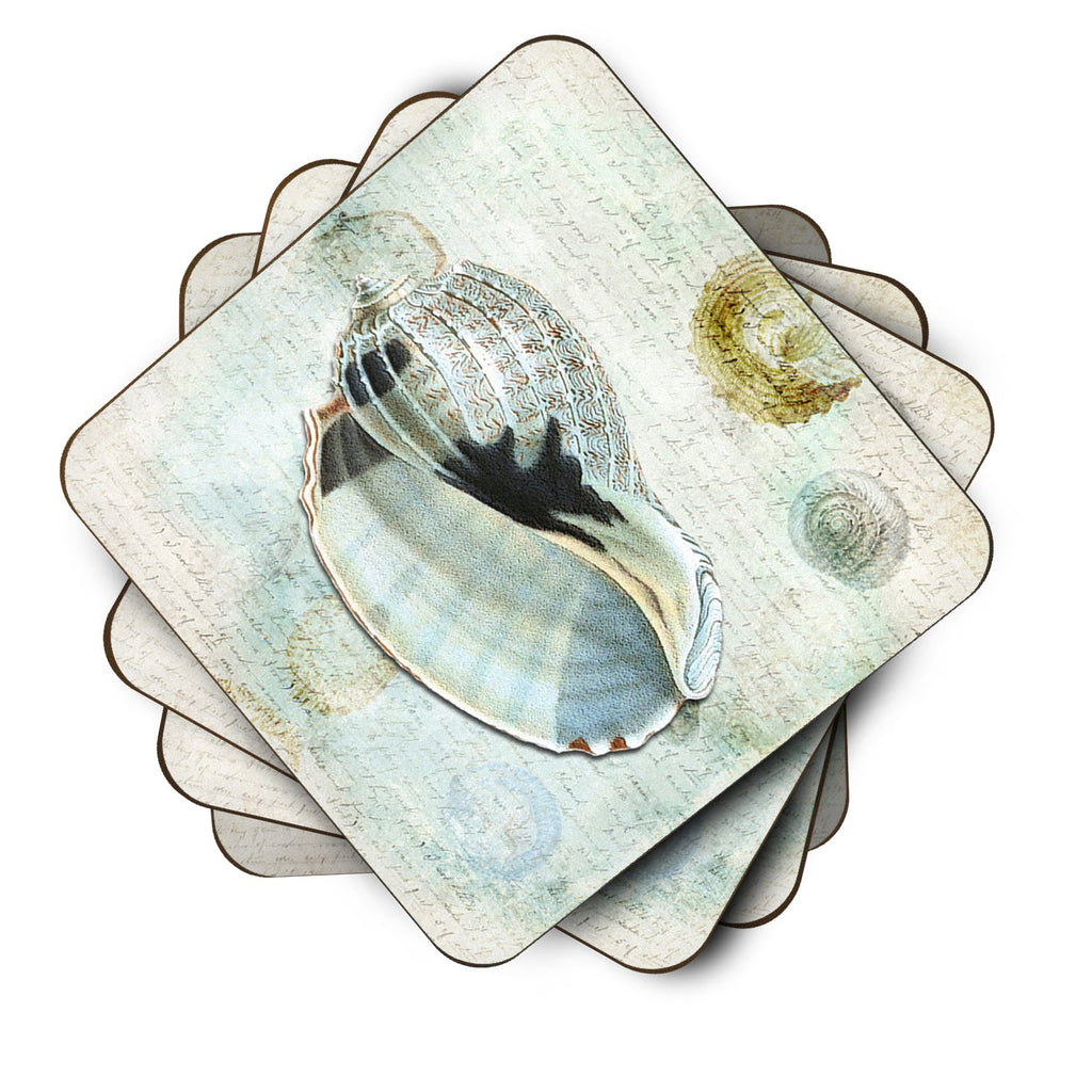 Beach Conch Shell in Blues Foam Coasters Set of 4 Cup Coasters for Indoor Outdoor, Tabletop Protection, Anti Slip, Mouse pad Material