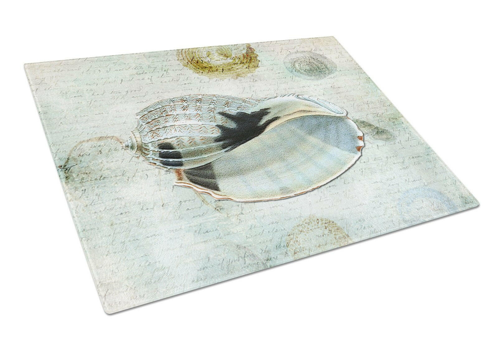 Beach Conch Shell in Blues Cutting Board Tempered Glass Kitchen Cutting Surface, Heat Resistant Chopping, Non-Slip Feet, Food Prep & Serving