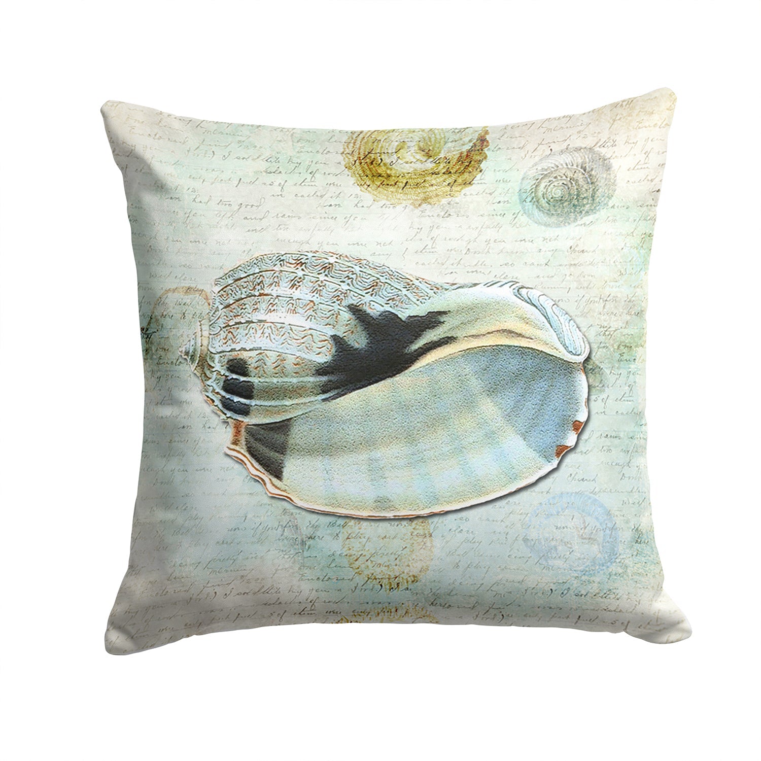 Beach Conch Shell in Blues Decorative Throw Pillow 14x14 Indoor Outdoor Accent Cushion, Fabric Cover with Insert for Sofa, Bed, Porch & Living Room