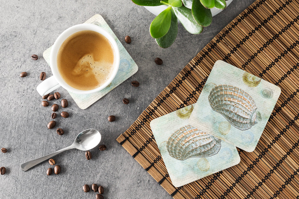 Beach Conch Shell Top Foam Coasters Set of 4 Cup Coasters for Indoor Outdoor, Tabletop Protection, Anti Slip, Mouse pad Material
