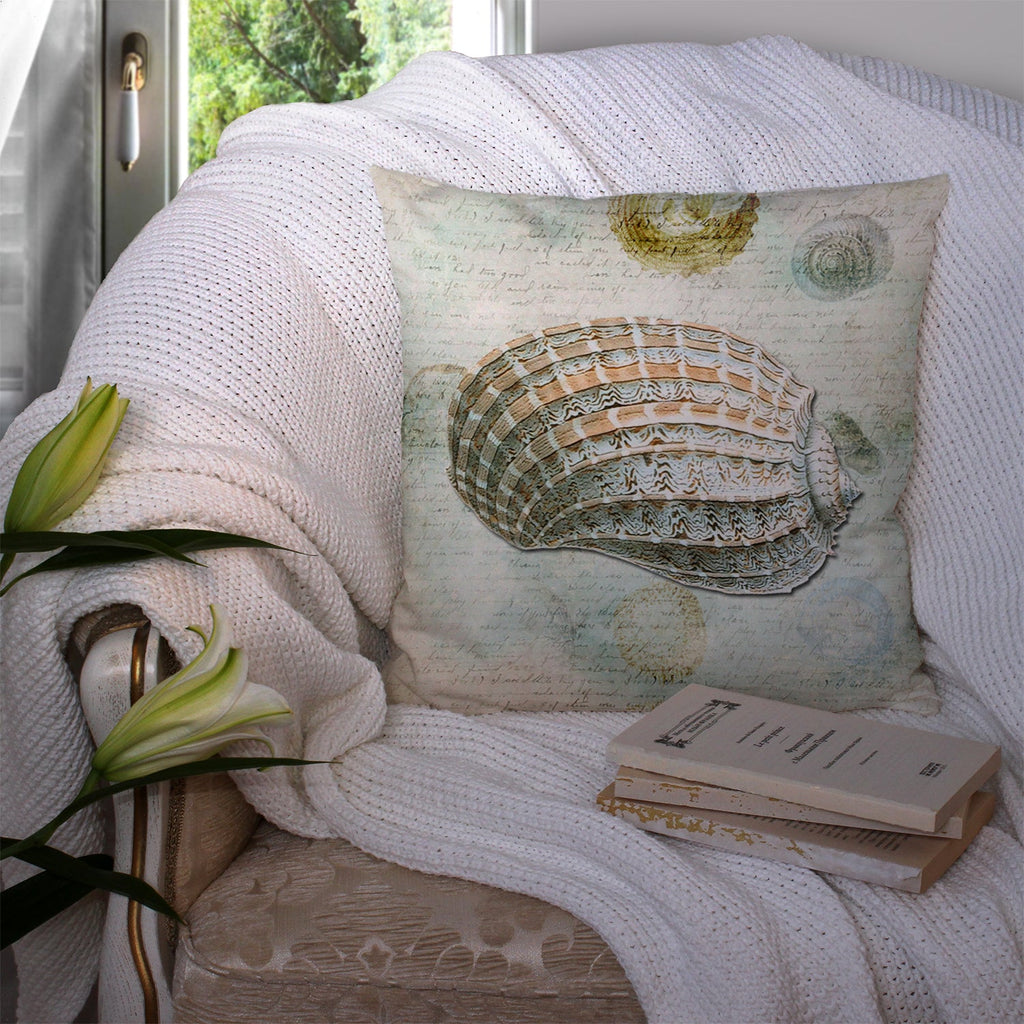 Beach Conch Shell Top Decorative Throw Pillow 14x14 Indoor Outdoor Accent Cushion, Fabric Cover with Insert for Sofa, Bed, Porch & Living Room