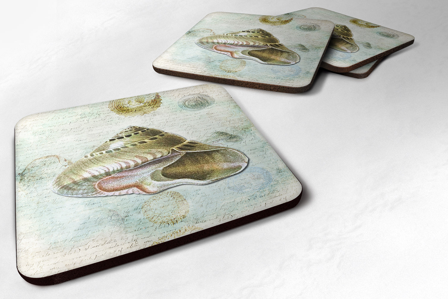 Beach Carrier Shell Foam Coasters Set of 4 Cup Coasters for Indoor Outdoor, Tabletop Protection, Anti Slip, Mouse pad Material