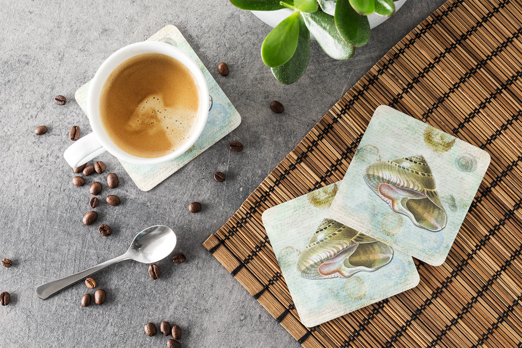 Beach Carrier Shell Foam Coasters Set of 4 Cup Coasters for Indoor Outdoor, Tabletop Protection, Anti Slip, Mouse pad Material