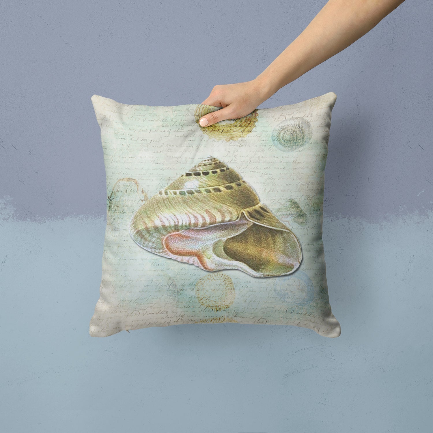 Beach Carrier Shell Decorative Throw Pillow 14x14 Indoor Outdoor Accent Cushion, Fabric Cover with Insert for Sofa, Bed, Porch & Living Room