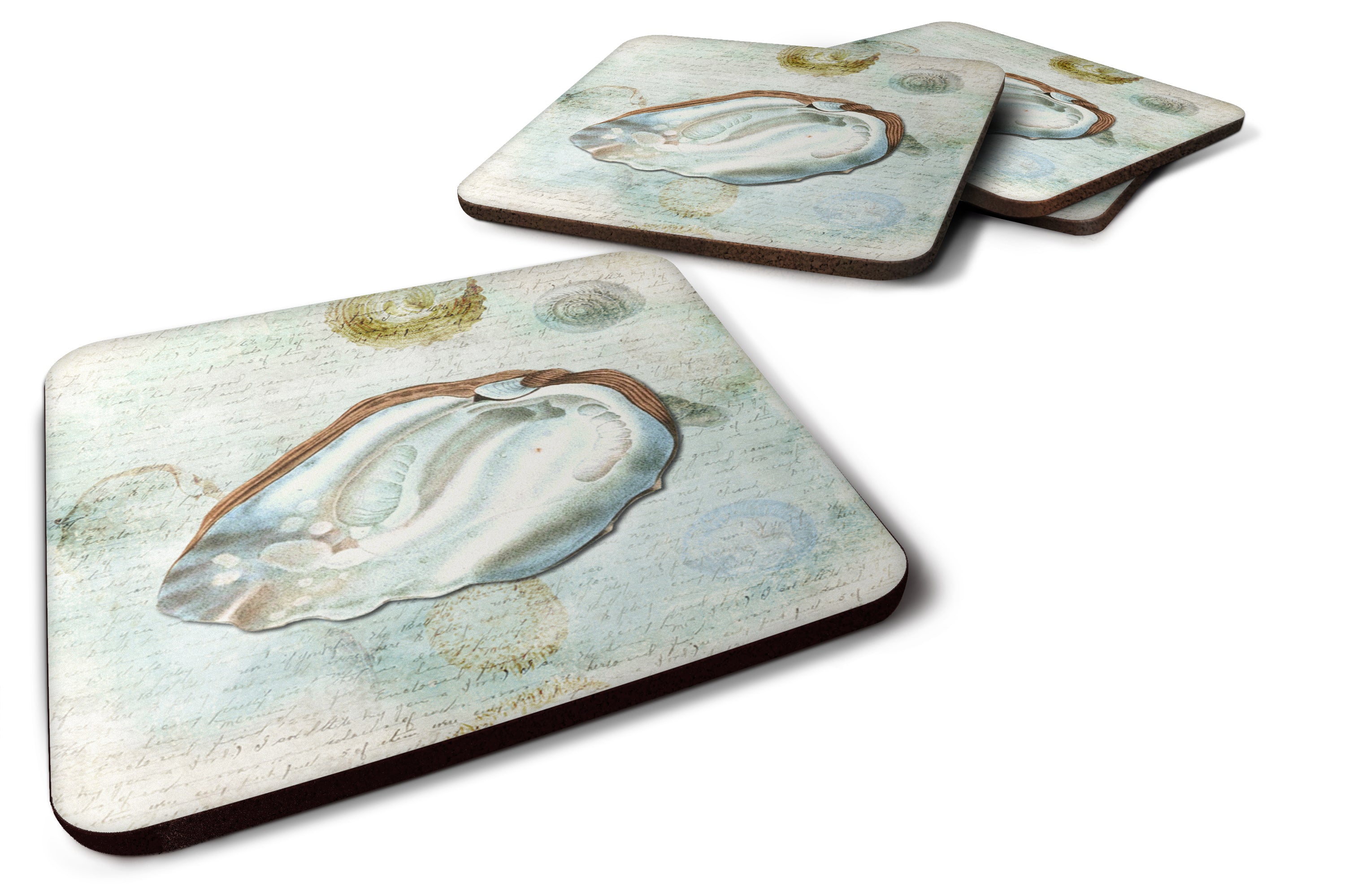 Beach Oyster Foam Coasters Set of 4 Cup Coasters for Indoor Outdoor, Tabletop Protection, Anti Slip, Mouse pad Material