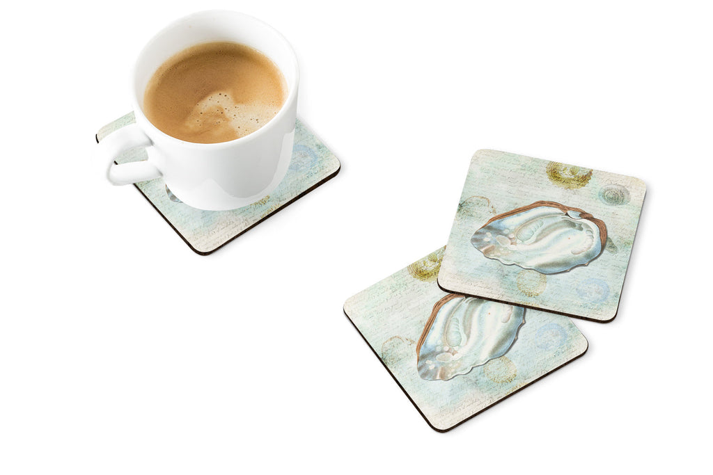Beach Oyster Foam Coasters Set of 4 Cup Coasters for Indoor Outdoor, Tabletop Protection, Anti Slip, Mouse pad Material
