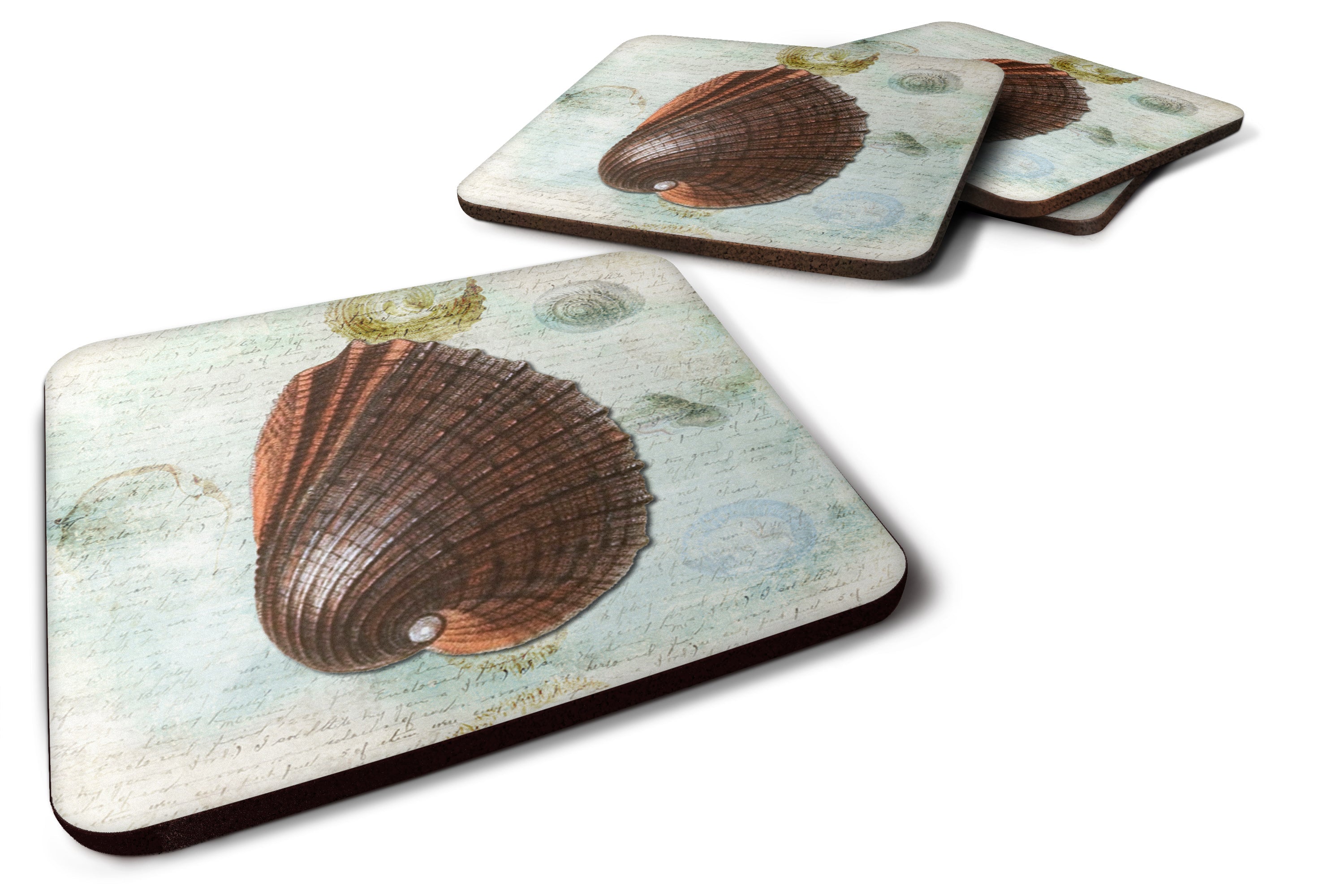 Beach Prickly Cockle Shell Foam Coasters Set of 4 Cup Coasters for Indoor Outdoor, Tabletop Protection, Anti Slip, Mouse pad Material