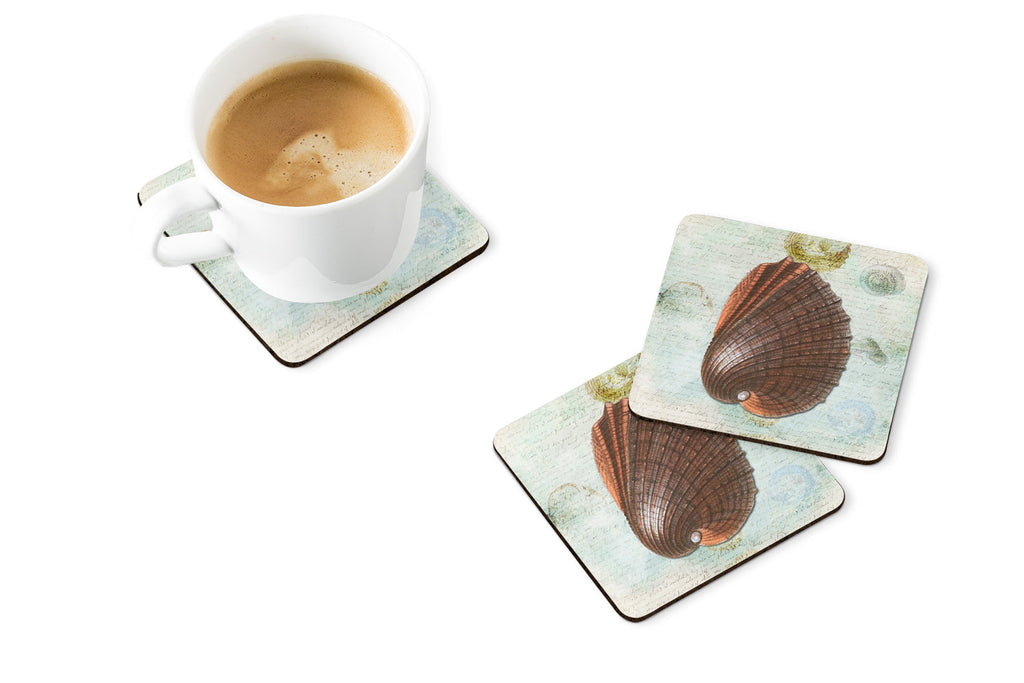Beach Prickly Cockle Shell Foam Coasters Set of 4 Cup Coasters for Indoor Outdoor, Tabletop Protection, Anti Slip, Mouse pad Material