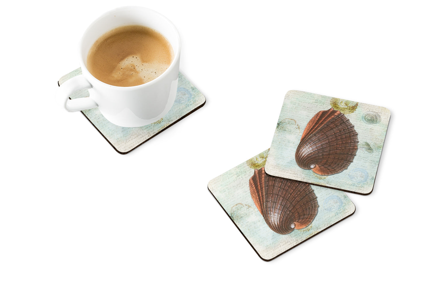 Beach Prickly Cockle Shell Foam Coasters Set of 4 Cup Coasters for Indoor Outdoor, Tabletop Protection, Anti Slip, Mouse pad Material