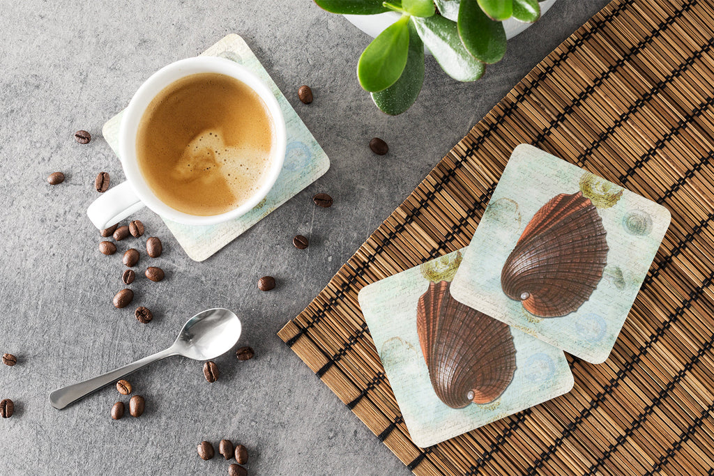 Beach Prickly Cockle Shell Foam Coasters Set of 4 Cup Coasters for Indoor Outdoor, Tabletop Protection, Anti Slip, Mouse pad Material