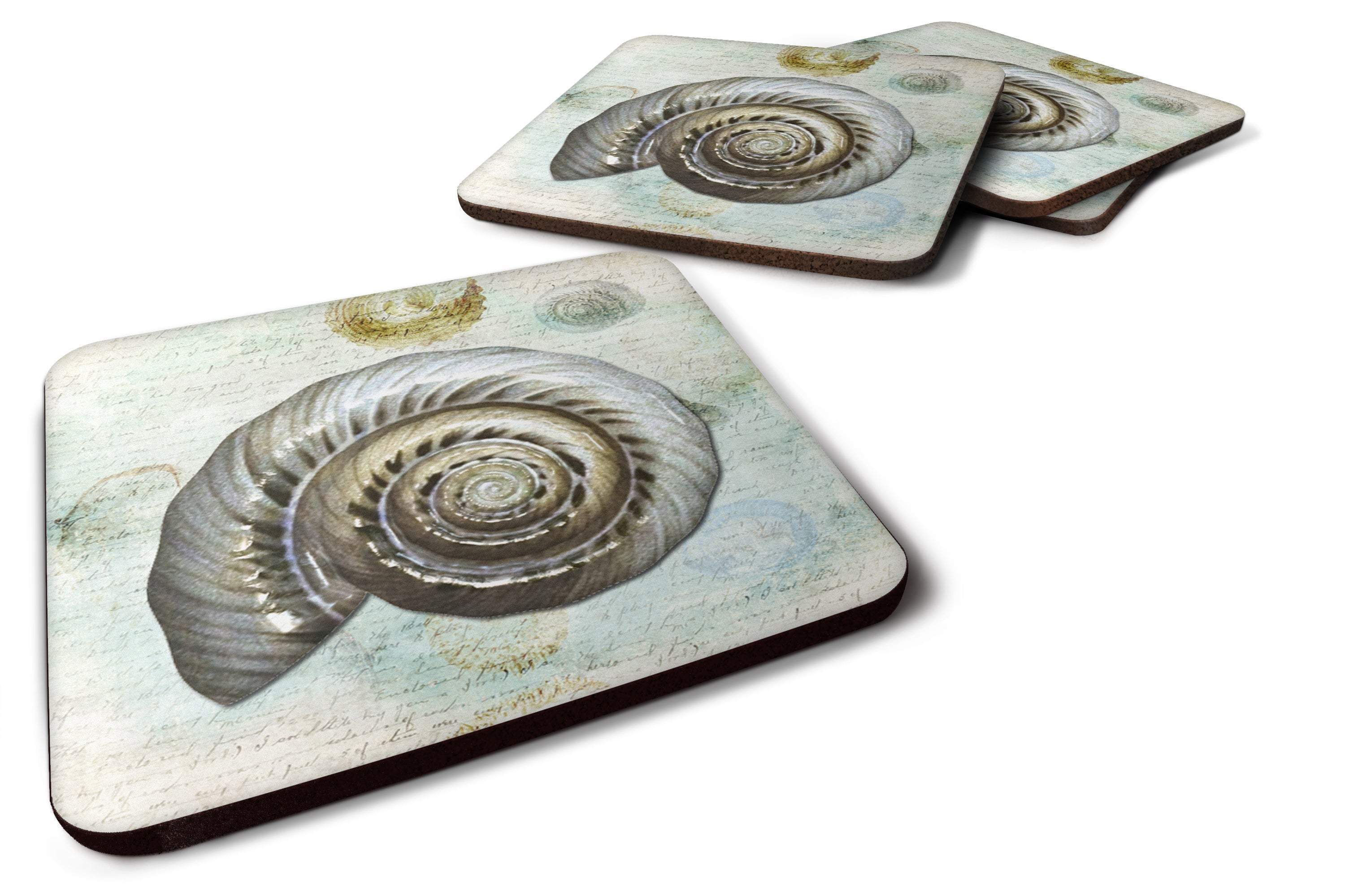 Beach Sundail Shell Foam Coasters Set of 4 Cup Coasters for Indoor Outdoor, Tabletop Protection, Anti Slip, Mouse pad Material