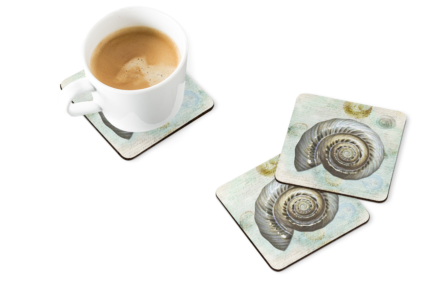 Beach Sundail Shell Foam Coasters Set of 4 Cup Coasters for Indoor Outdoor, Tabletop Protection, Anti Slip, Mouse pad Material