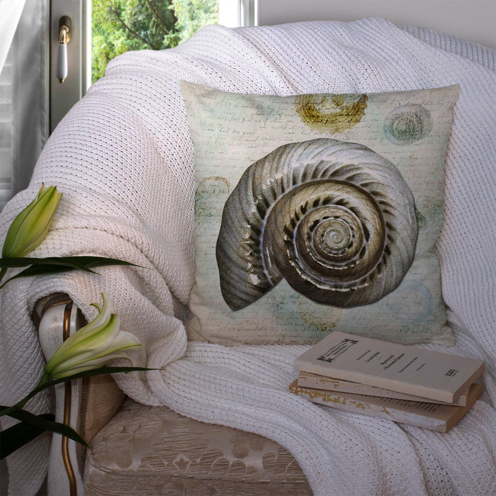 Beach Sundail Shell Decorative Throw Pillow 14x14 Indoor Outdoor Accent Cushion, Fabric Cover with Insert for Sofa, Bed, Porch & Living Room