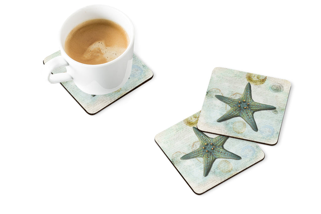 Beach Knobby Sea Stars Starfish Foam Coasters Set of 4 Cup Coasters for Indoor Outdoor, Tabletop Protection, Anti Slip, Mouse pad Material