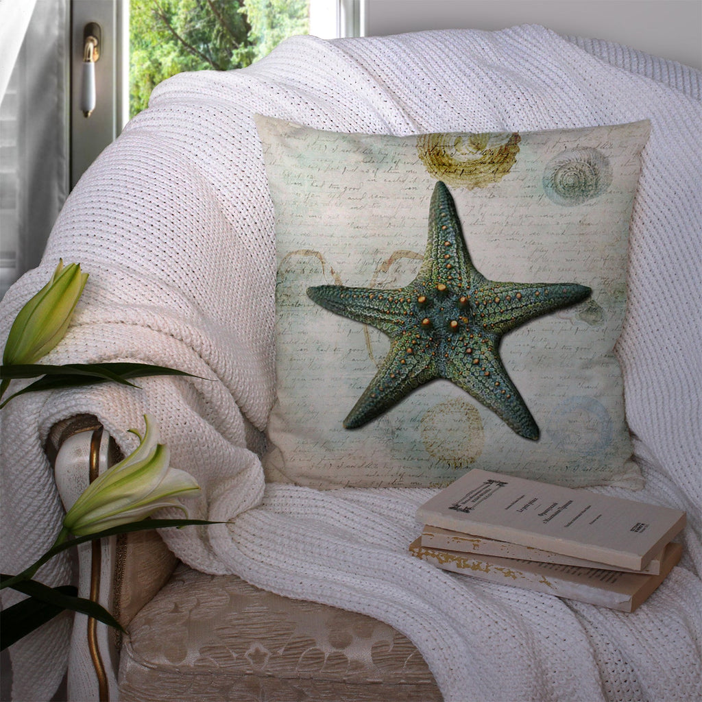 Beach Knobby Sea Stars Starfish Decorative Throw Pillow 14x14 Indoor Outdoor Accent Cushion, Fabric Cover with Insert for Sofa, Bed, Porch & Living Room