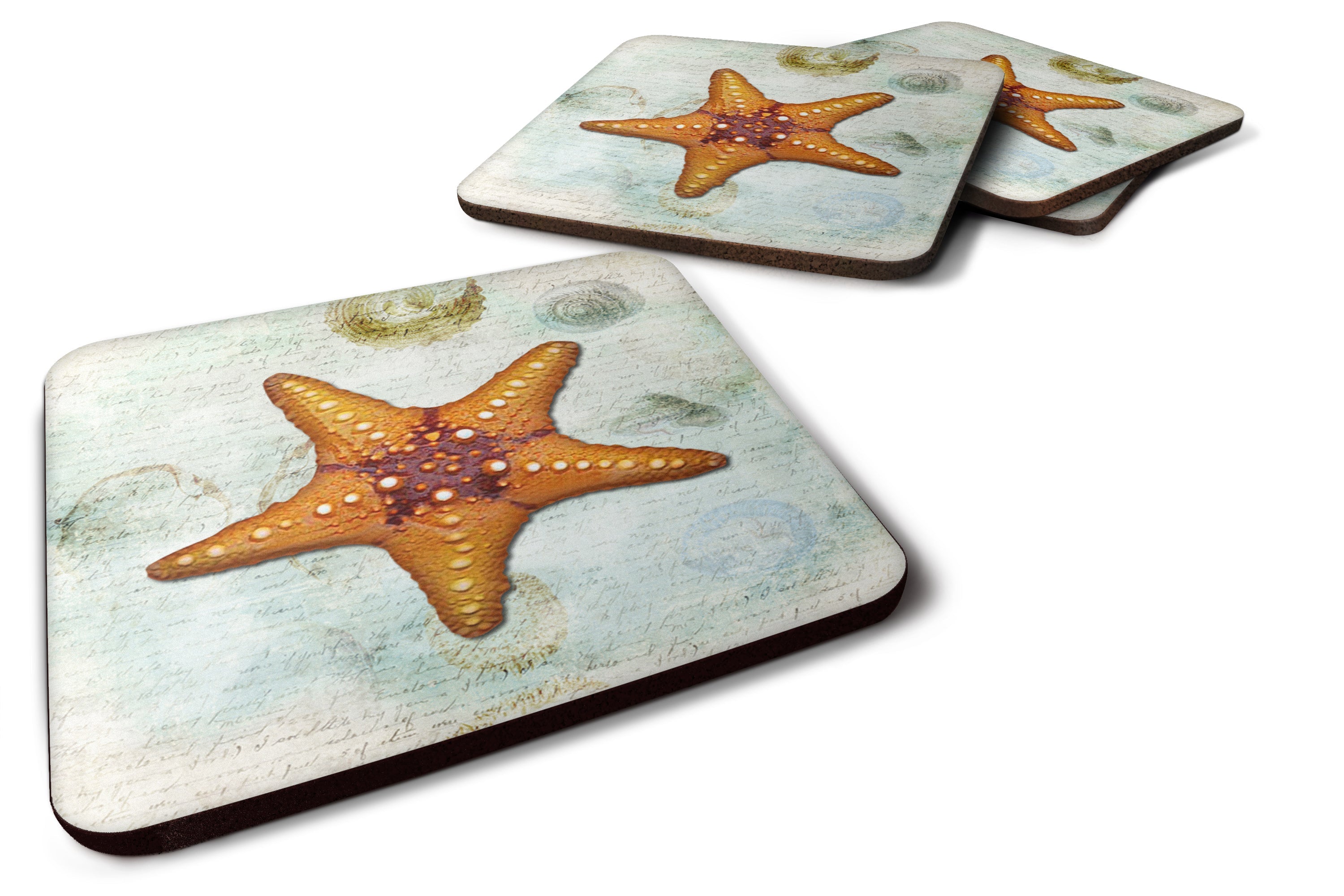 Beach Knobby Sea Star Starfish Orange Foam Coasters Set of 4 Cup Coasters for Indoor Outdoor, Tabletop Protection, Anti Slip, Mouse pad Material