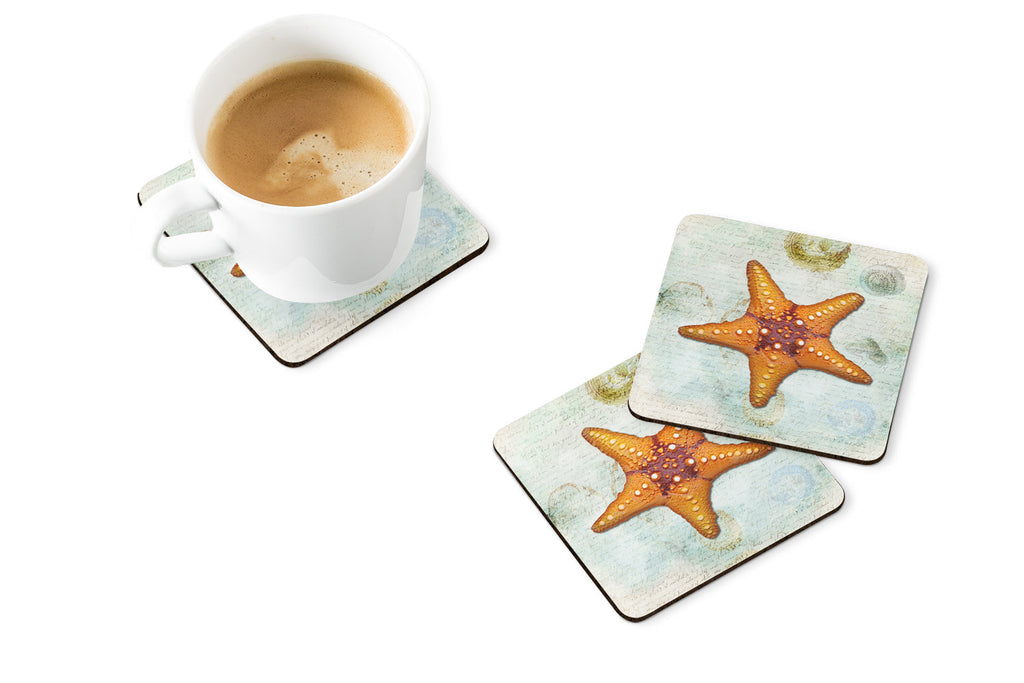 Beach Knobby Sea Star Starfish Orange Foam Coasters Set of 4 Cup Coasters for Indoor Outdoor, Tabletop Protection, Anti Slip, Mouse pad Material