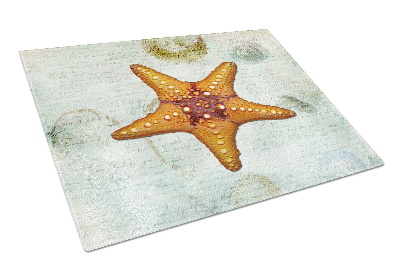 Beach Knobby Sea Star Starfish Orange Cutting Board Tempered Glass Kitchen Cutting Surface, Heat Resistant Chopping, Non-Slip Feet, Food Prep & Serving