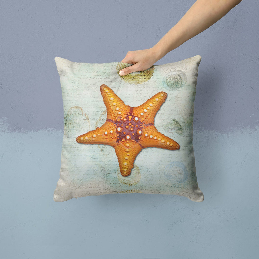 Beach Knobby Sea Star Starfish Orange Decorative Throw Pillow 14x14 Indoor Outdoor Accent Cushion, Fabric Cover with Insert for Sofa, Bed, Porch & Living Room
