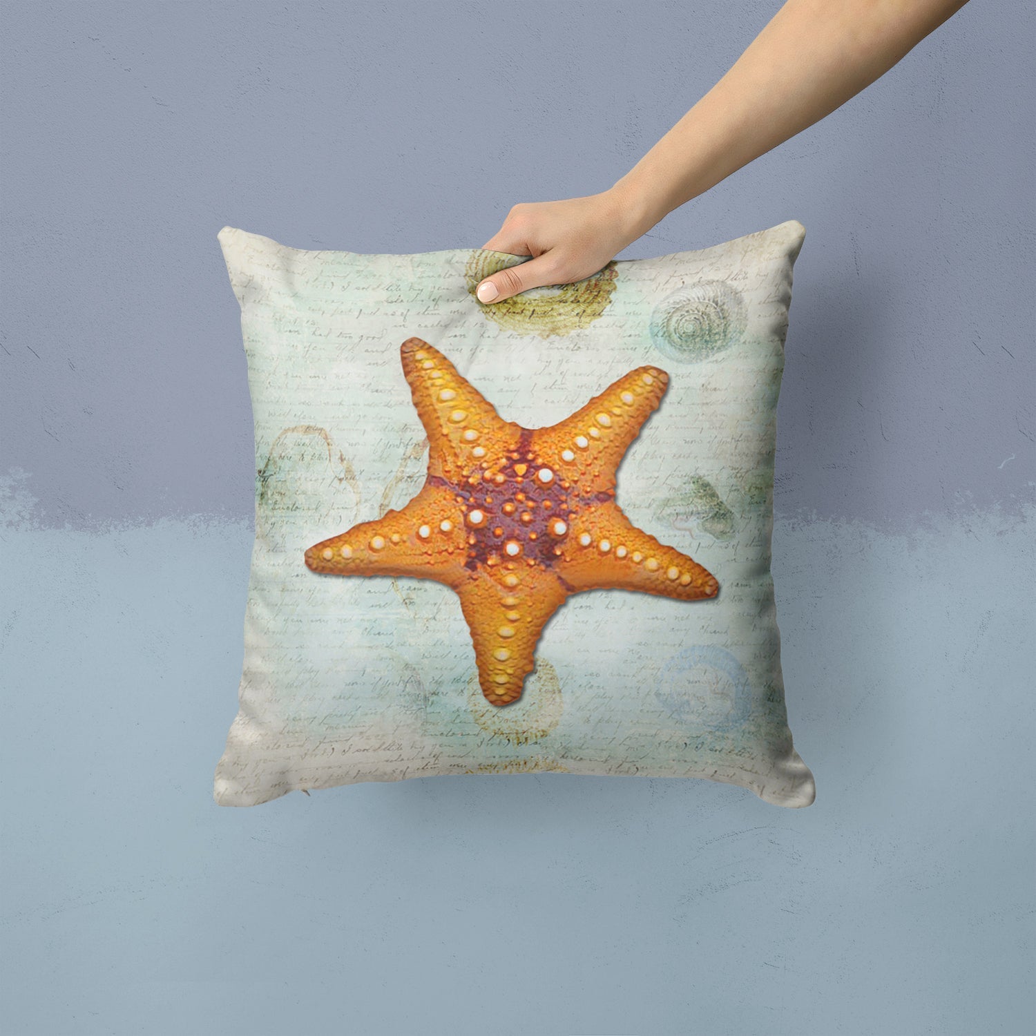Beach Knobby Sea Star Starfish Orange Decorative Throw Pillow 14x14 Indoor Outdoor Accent Cushion, Fabric Cover with Insert for Sofa, Bed, Porch & Living Room