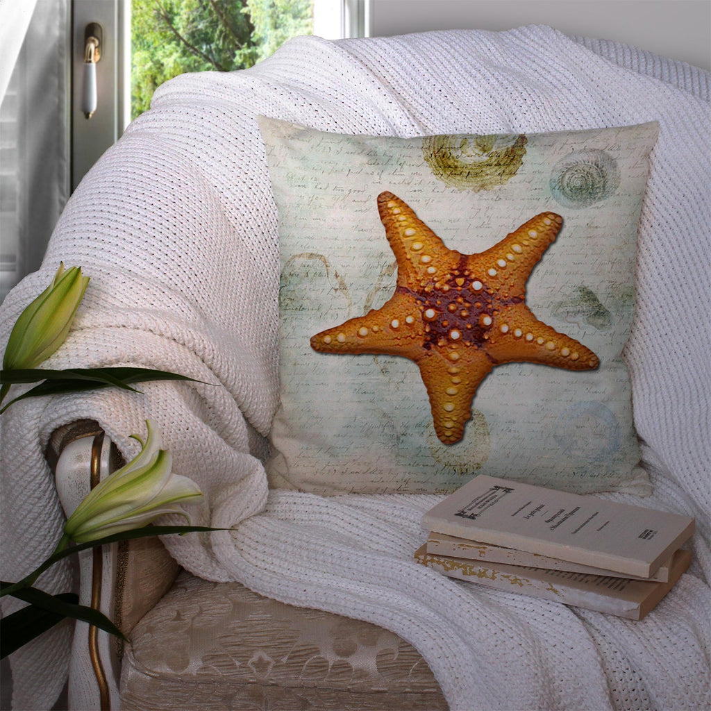 Beach Knobby Sea Star Starfish Orange Decorative Throw Pillow 14x14 Indoor Outdoor Accent Cushion, Fabric Cover with Insert for Sofa, Bed, Porch & Living Room
