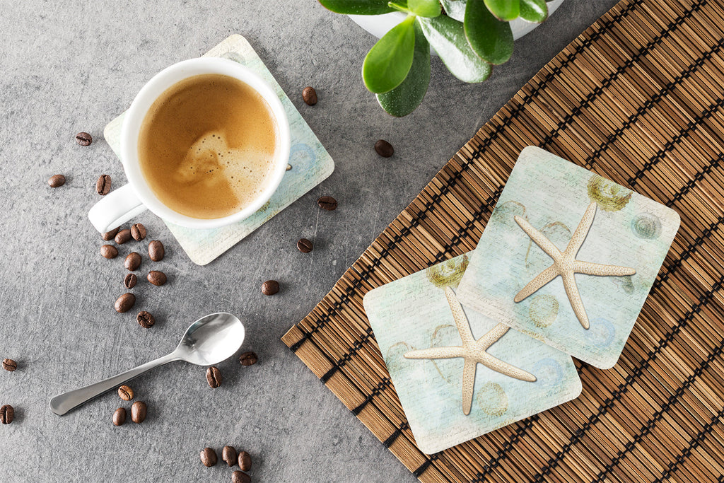 Beach Schoenbeck Sea Star Starfish Foam Coasters Set of 4 Cup Coasters for Indoor Outdoor, Tabletop Protection, Anti Slip, Mouse pad Material