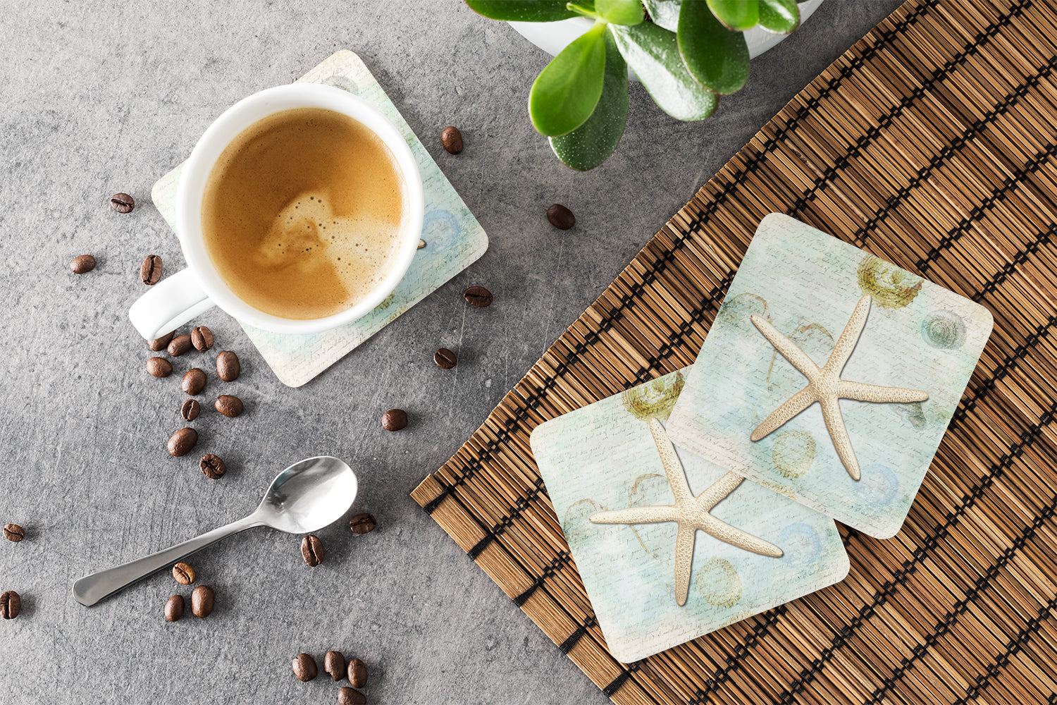 Beach Schoenbeck Sea Star Starfish Foam Coasters Set of 4 Cup Coasters for Indoor Outdoor, Tabletop Protection, Anti Slip, Mouse pad Material
