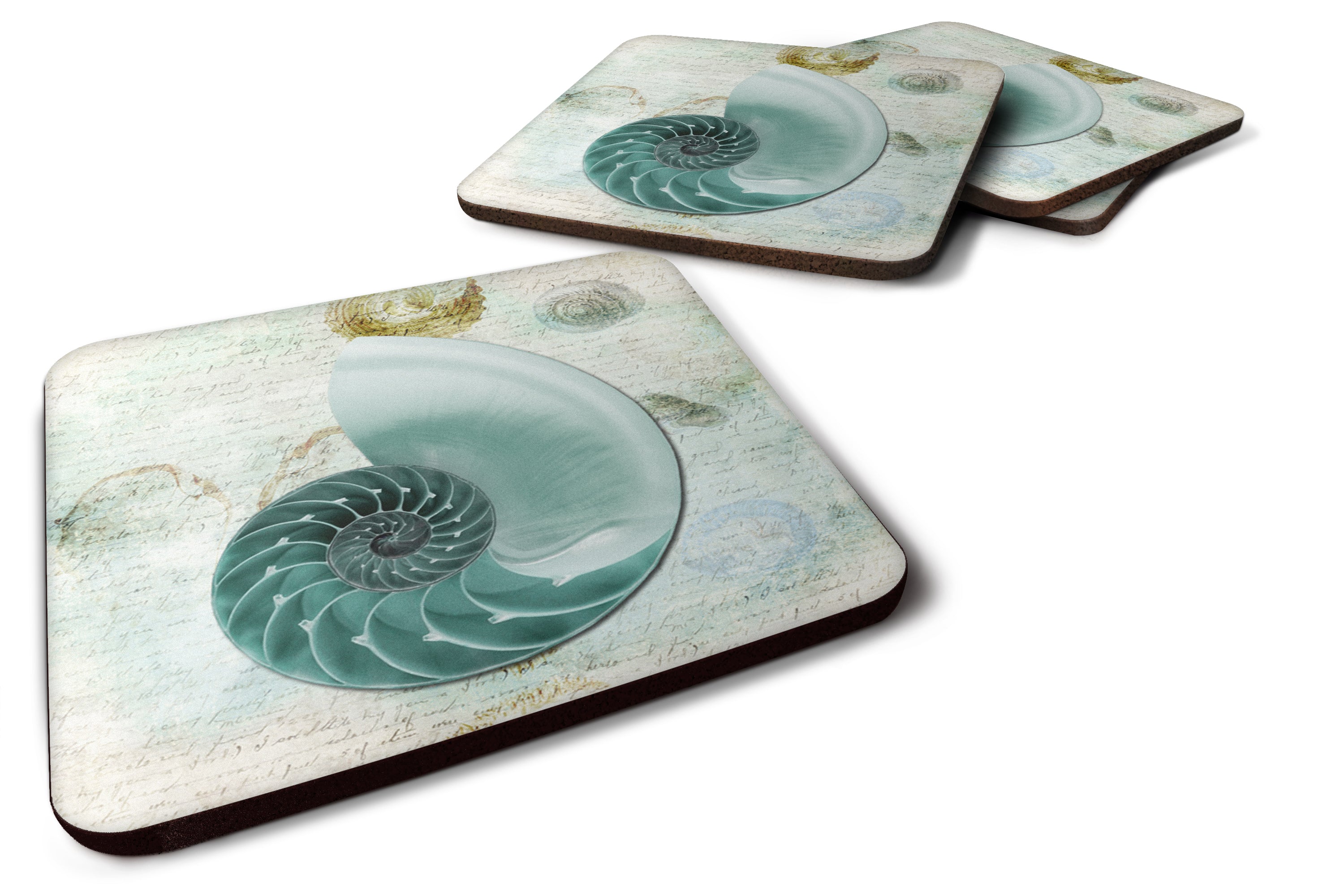 Beach Volute Shell Foam Coasters Set of 4 Cup Coasters for Indoor Outdoor, Tabletop Protection, Anti Slip, Mouse pad Material