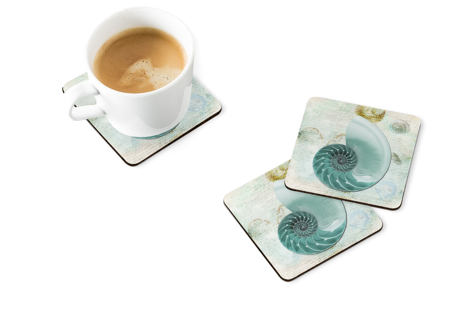 Beach Volute Shell Foam Coasters Set of 4 Cup Coasters for Indoor Outdoor, Tabletop Protection, Anti Slip, Mouse pad Material