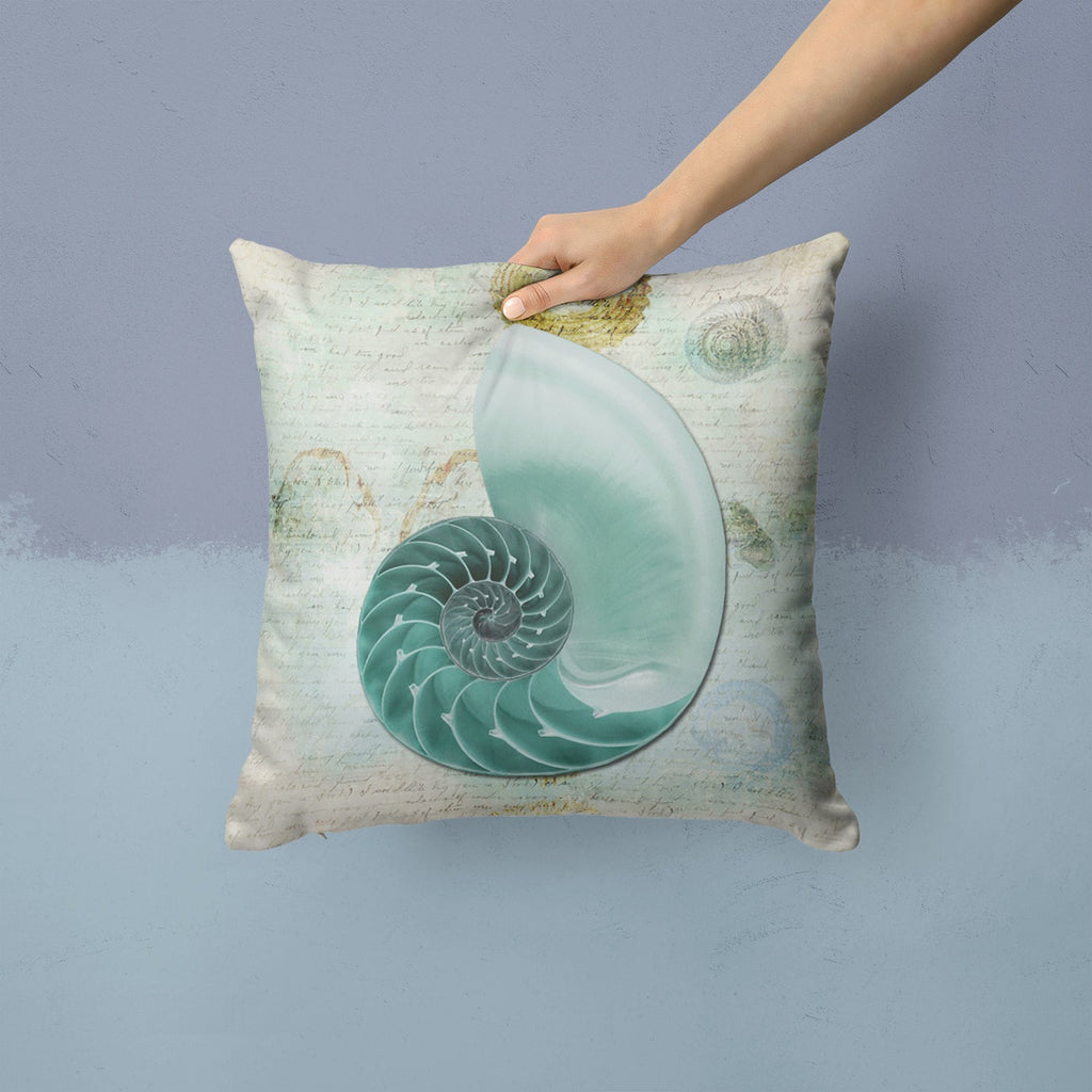 Beach Volute Shell Decorative Throw Pillow 14x14 Indoor Outdoor Accent Cushion, Fabric Cover with Insert for Sofa, Bed, Porch & Living Room