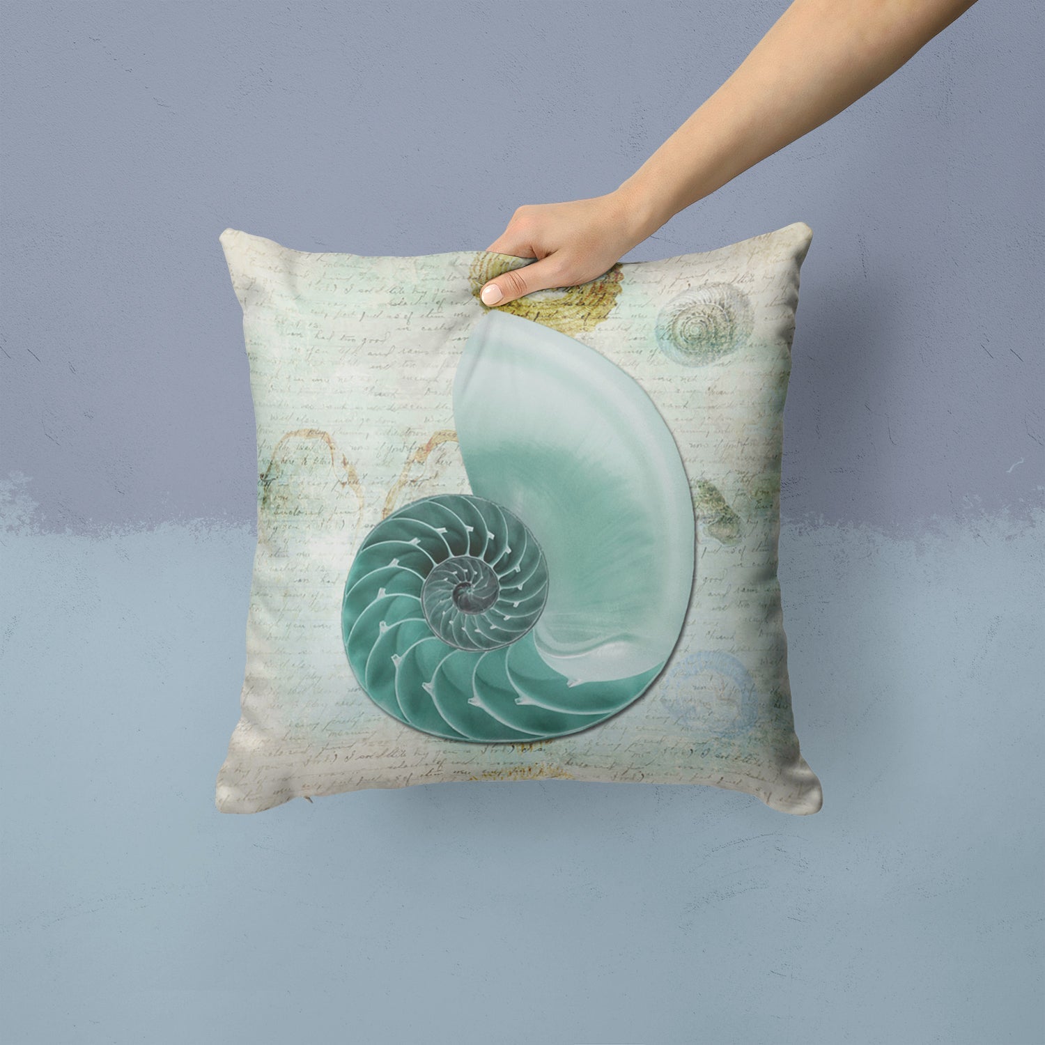Beach Volute Shell Decorative Throw Pillow 14x14 Indoor Outdoor Accent Cushion, Fabric Cover with Insert for Sofa, Bed, Porch & Living Room
