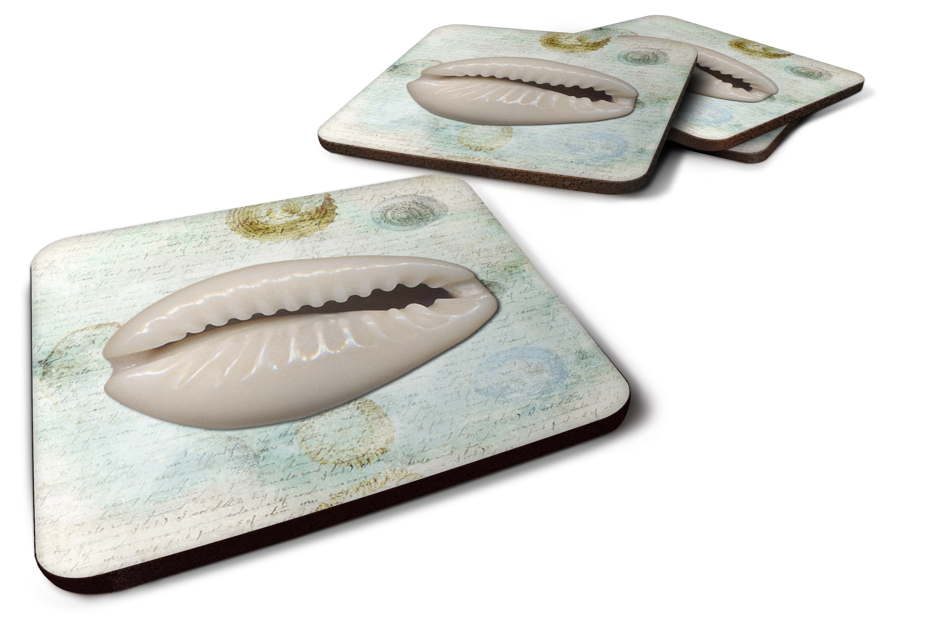Beach Cowrie Shell Foam Coasters Set of 4 Cup Coasters for Indoor Outdoor, Tabletop Protection, Anti Slip, Mouse pad Material