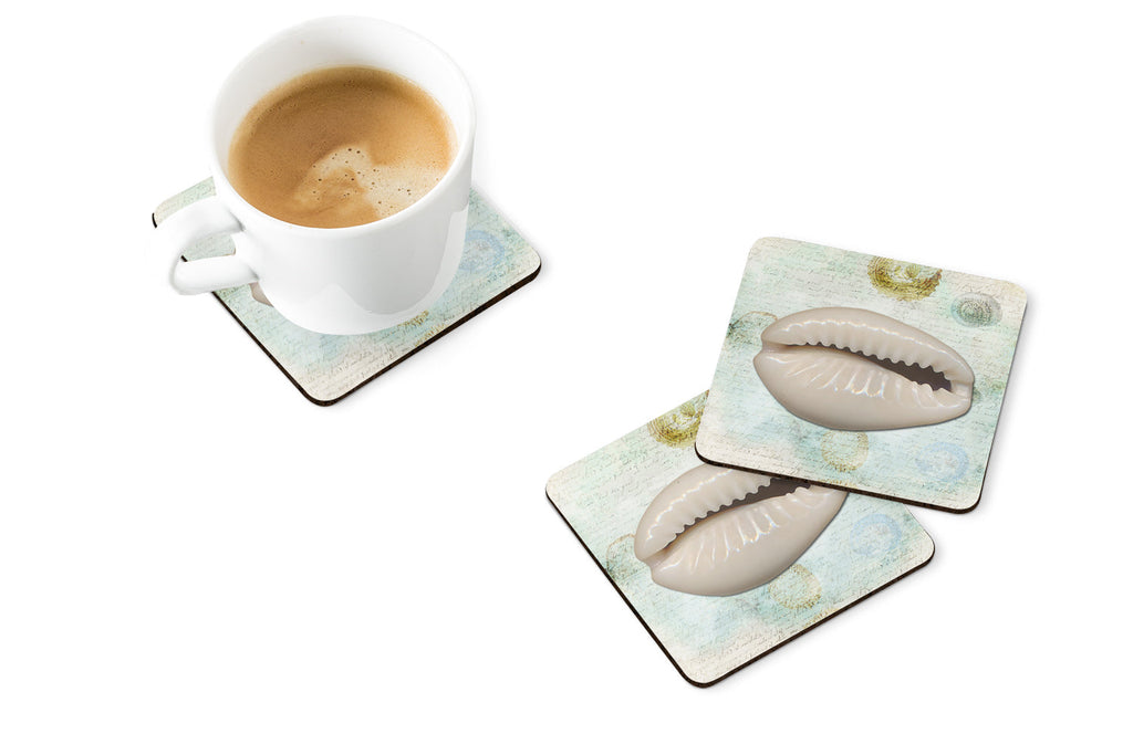 Beach Cowrie Shell Foam Coasters Set of 4 Cup Coasters for Indoor Outdoor, Tabletop Protection, Anti Slip, Mouse pad Material