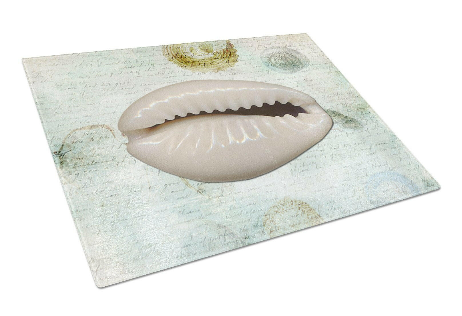 Beach Cowrie Shell Cutting Board Tempered Glass Kitchen Cutting Surface, Heat Resistant Chopping, Non-Slip Feet, Food Prep & Serving