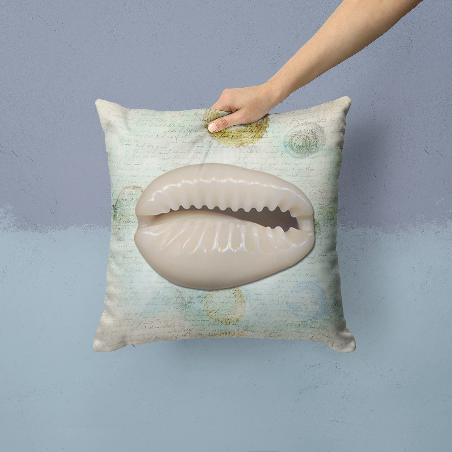 Beach Cowrie Shell Decorative Throw Pillow 14x14 Indoor Outdoor Accent Cushion, Fabric Cover with Insert for Sofa, Bed, Porch & Living Room