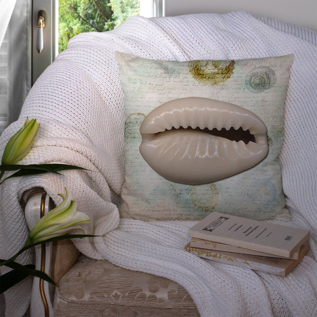 Beach Cowrie Shell Decorative Throw Pillow 14x14 Indoor Outdoor Accent Cushion, Fabric Cover with Insert for Sofa, Bed, Porch & Living Room