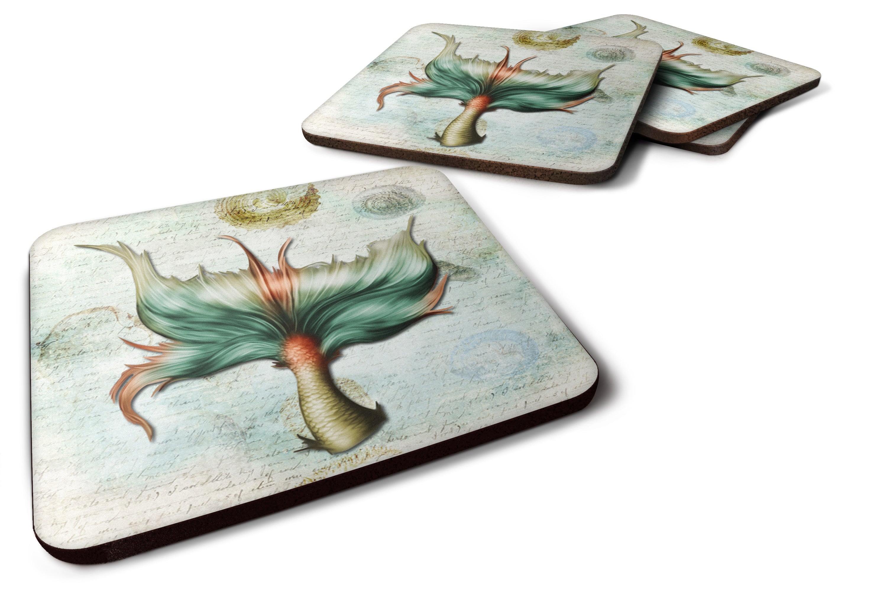 Mermaids and Mermen Mermaid Tail Foam Coasters Set of 4 Cup Coasters for Indoor Outdoor, Tabletop Protection, Anti Slip, Mouse pad Material