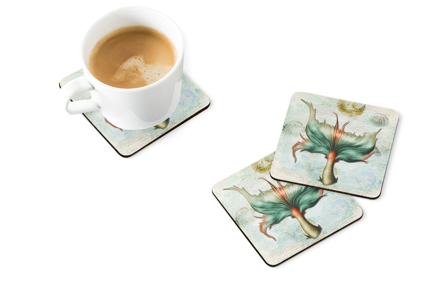 Mermaids and Mermen Mermaid Tail Foam Coasters Set of 4 Cup Coasters for Indoor Outdoor, Tabletop Protection, Anti Slip, Mouse pad Material