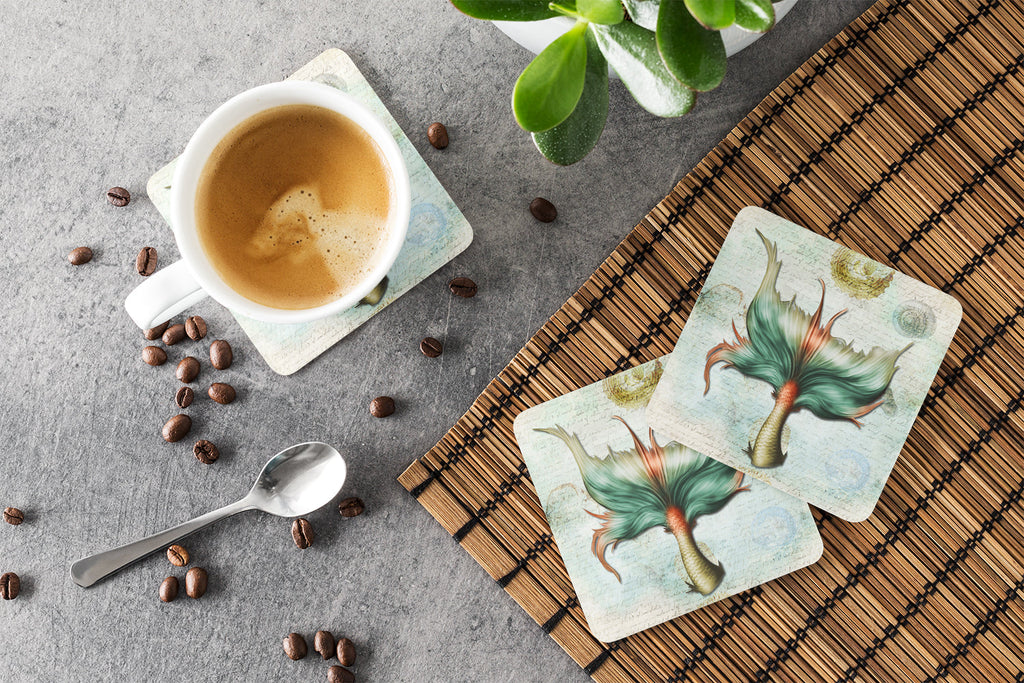 Mermaids and Mermen Mermaid Tail Foam Coasters Set of 4 Cup Coasters for Indoor Outdoor, Tabletop Protection, Anti Slip, Mouse pad Material