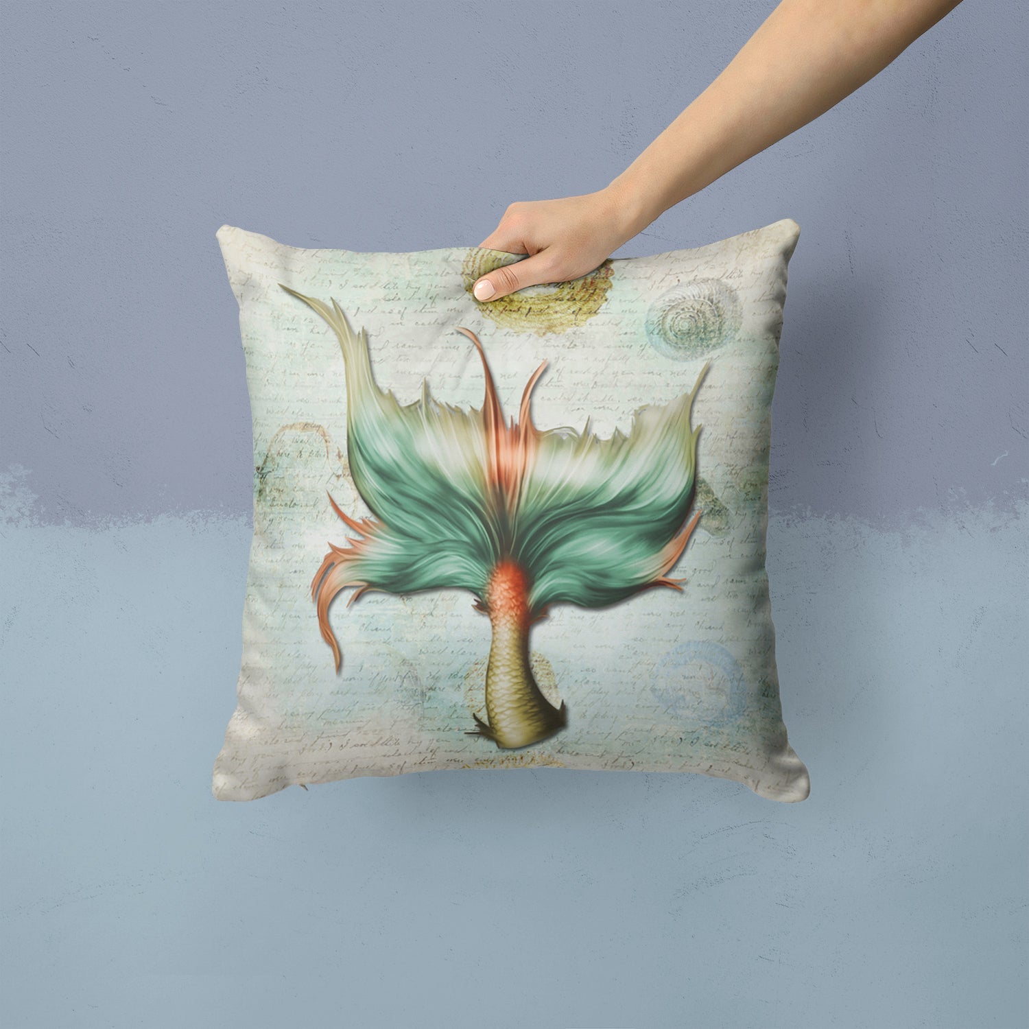 Mermaids and Mermen Mermaid Tail Decorative Throw Pillow 14x14 Indoor Outdoor Accent Cushion, Fabric Cover with Insert for Sofa, Bed, Porch & Living Room