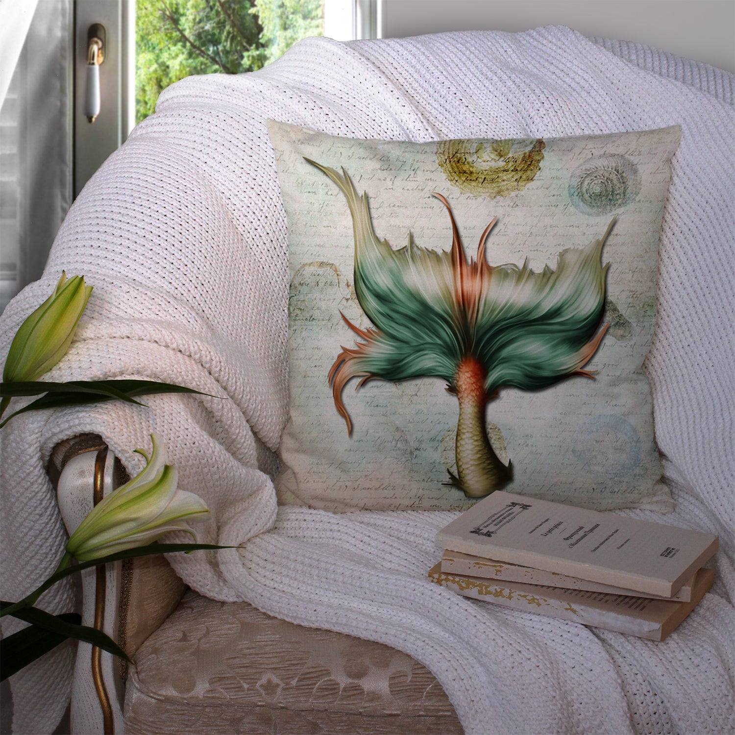 Mermaids and Mermen Mermaid Tail Decorative Throw Pillow 14x14 Indoor Outdoor Accent Cushion, Fabric Cover with Insert for Sofa, Bed, Porch & Living Room