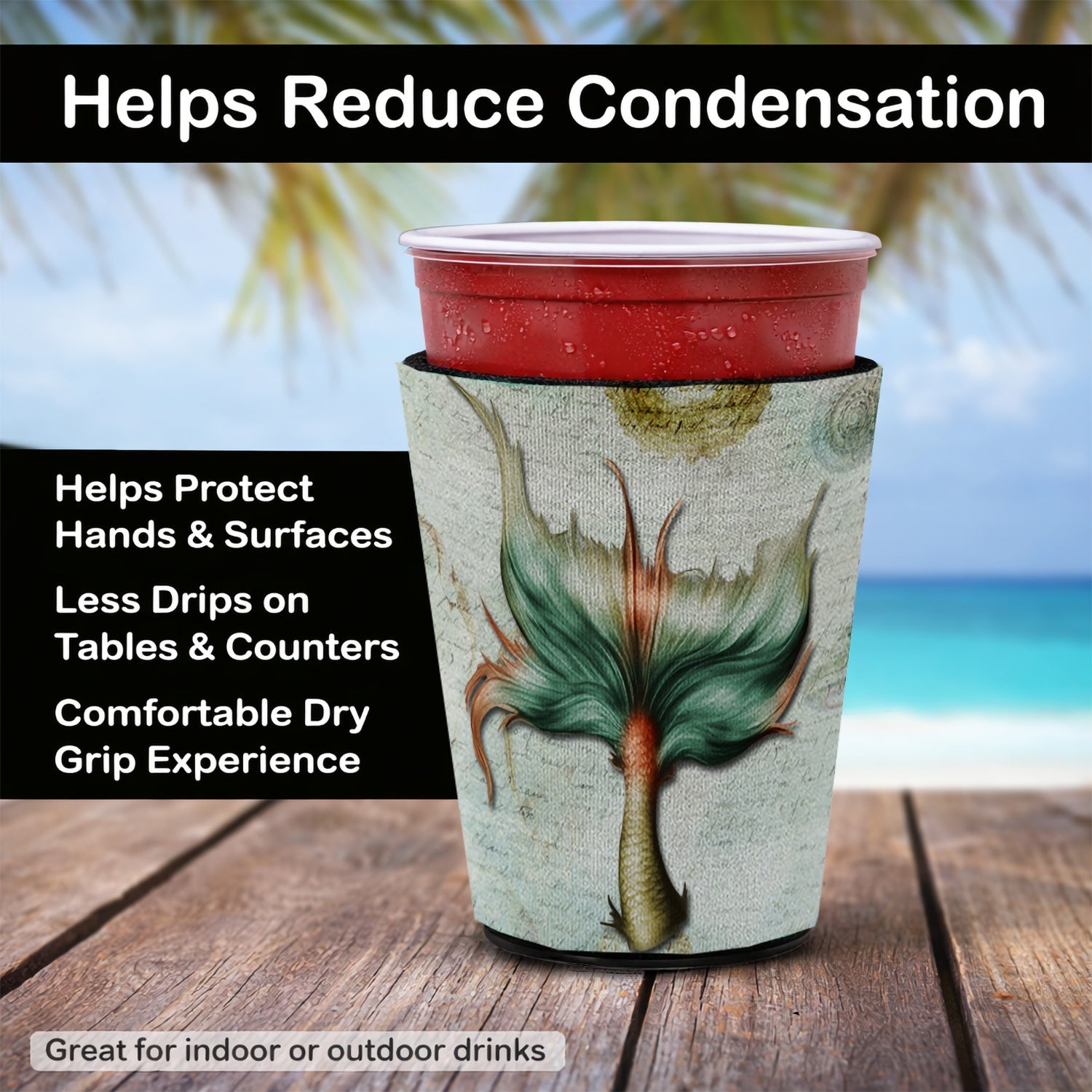 Mermaids and Mermen Mermaid Tail Red Cup Hugger Sleeve for 16–22 oz Party Cups, Insulated Foam Drink Holder for Iced Coffee, Tailgate & BBQ Reusable
