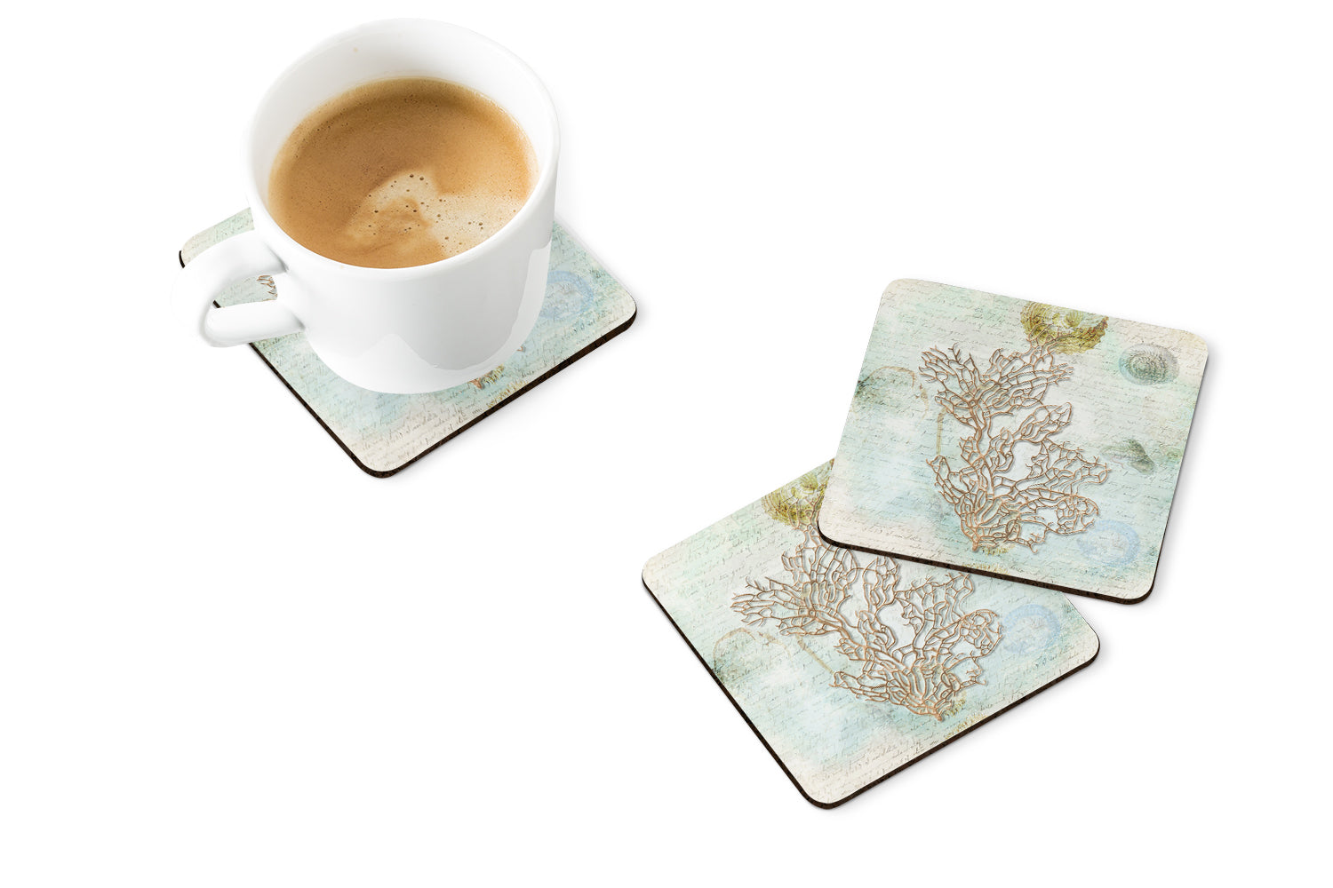 Beach Sea Whip Coral Foam Coasters Set of 4 Cup Coasters for Indoor Outdoor, Tabletop Protection, Anti Slip, Mouse pad Material