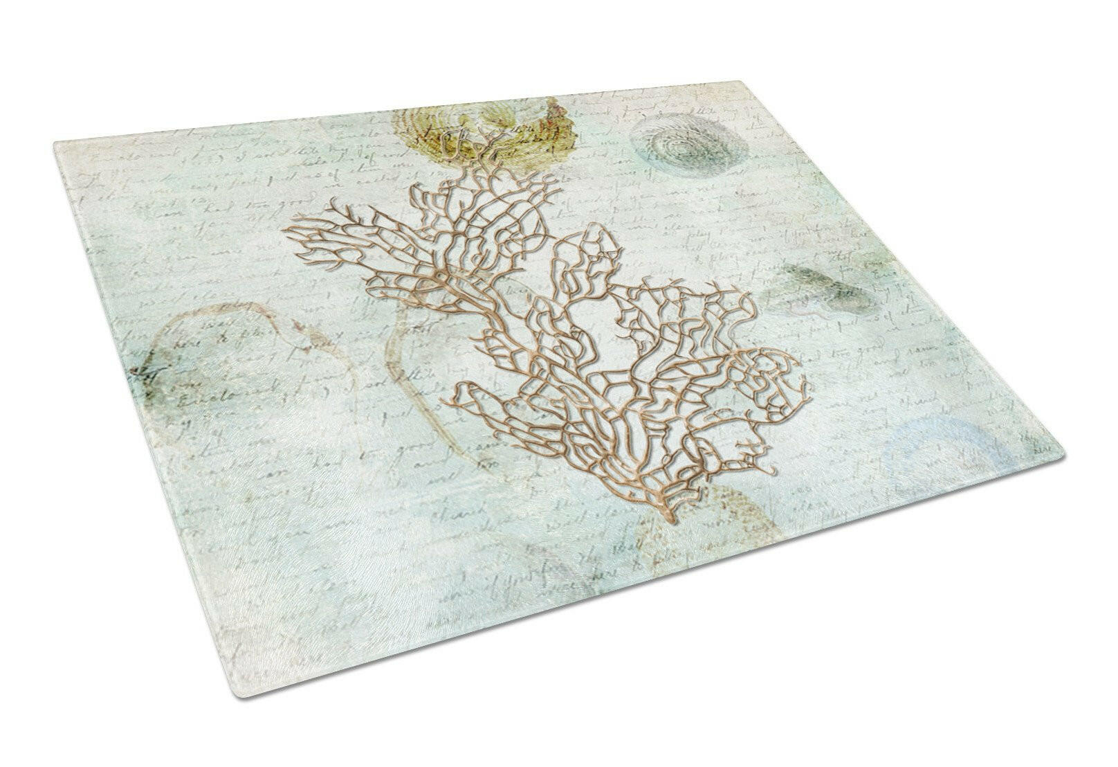 Beach Sea Whip Coral Cutting Board Tempered Glass Kitchen Cutting Surface, Heat Resistant Chopping, Non-Slip Feet, Food Prep & Serving