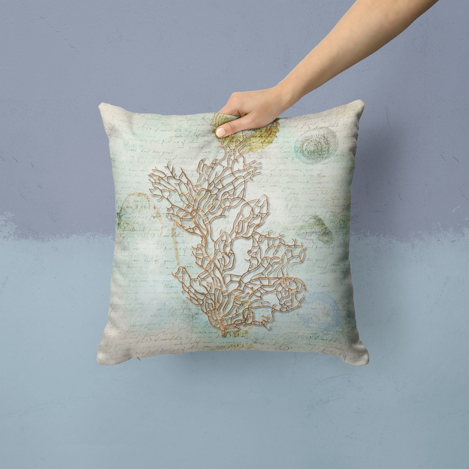 Beach Sea Whip Coral Decorative Throw Pillow 14x14 Indoor Outdoor Accent Cushion, Fabric Cover with Insert for Sofa, Bed, Porch & Living Room